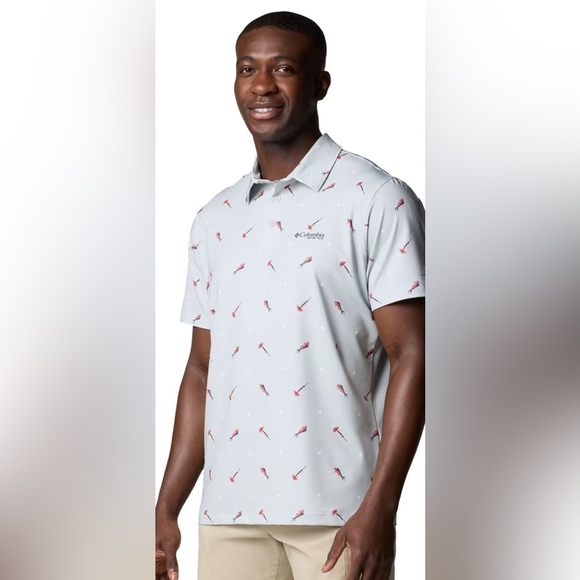 Columbia Men’s Super Slack Tide II Short-Sleeve Polo Cool Grey Starcast L NWT - Picture 2 of 12